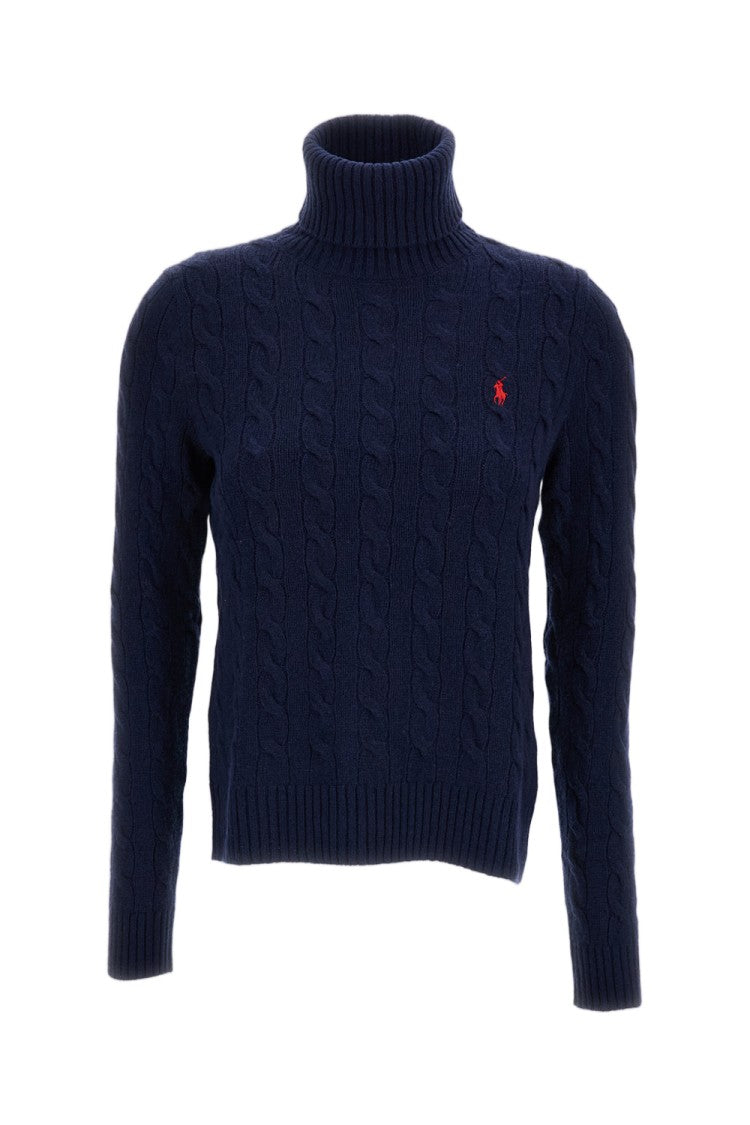 Polo Ralph Lauren Beige Cable-Knit Wool-Cashmere Blend Turtleneck Sweater