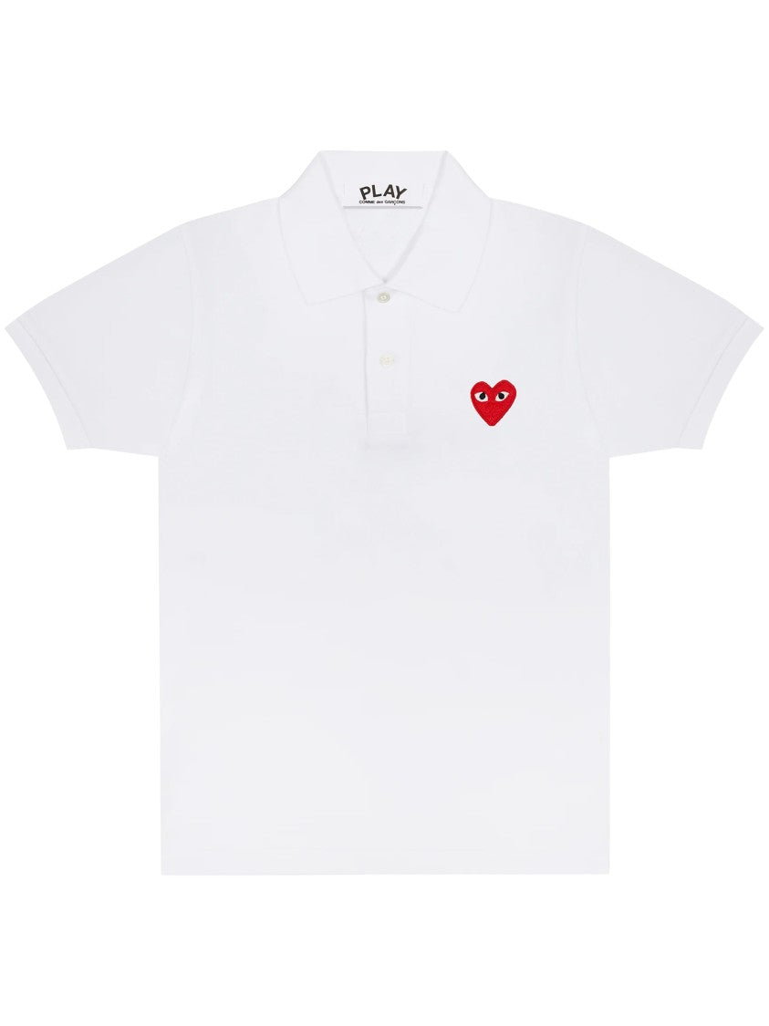 Comme Des Garçons Short-Sleeve Polo Shirt With Red Heart Emblem