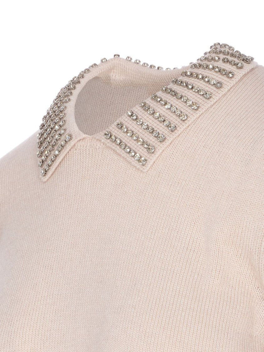 Pinko Rhinestone-Embellished Gray Sweater With Fitted Silhouette