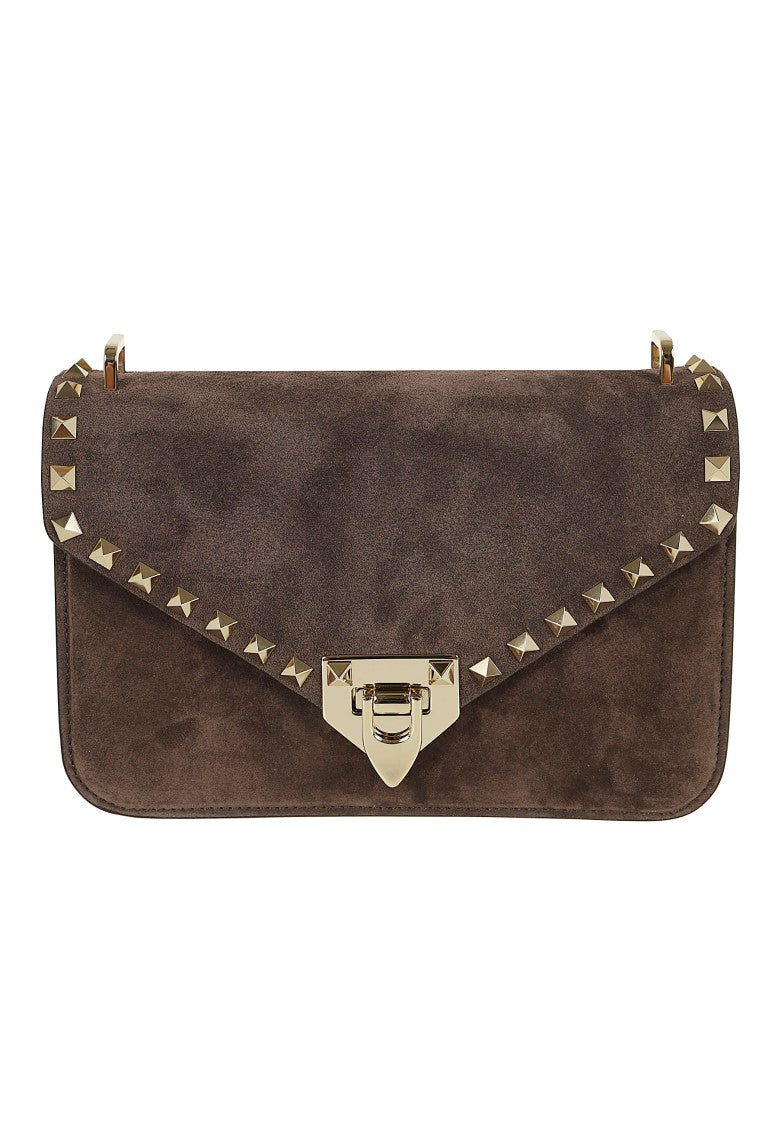 Valentino Garavani Rockstud Suede Platinum Pyramid Stud Shoulder Bag