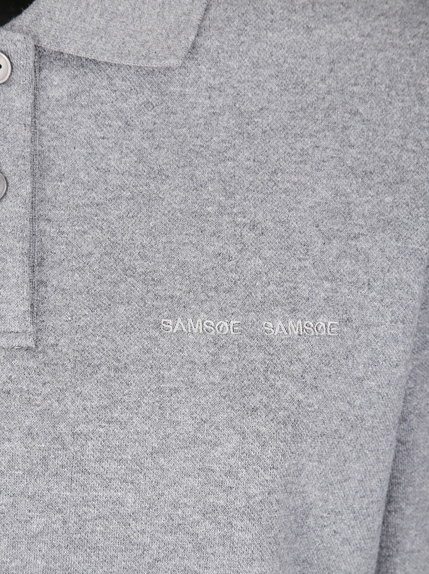 Samsoe Samsoe Heather Grey Long-Sleeve Polo Shirt
