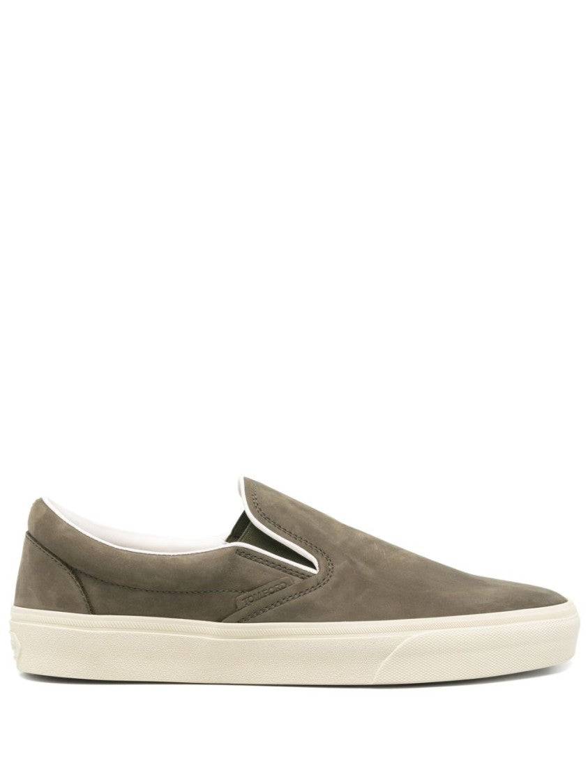 Tom Ford Olive Calf Suede Slip-On Sneakers