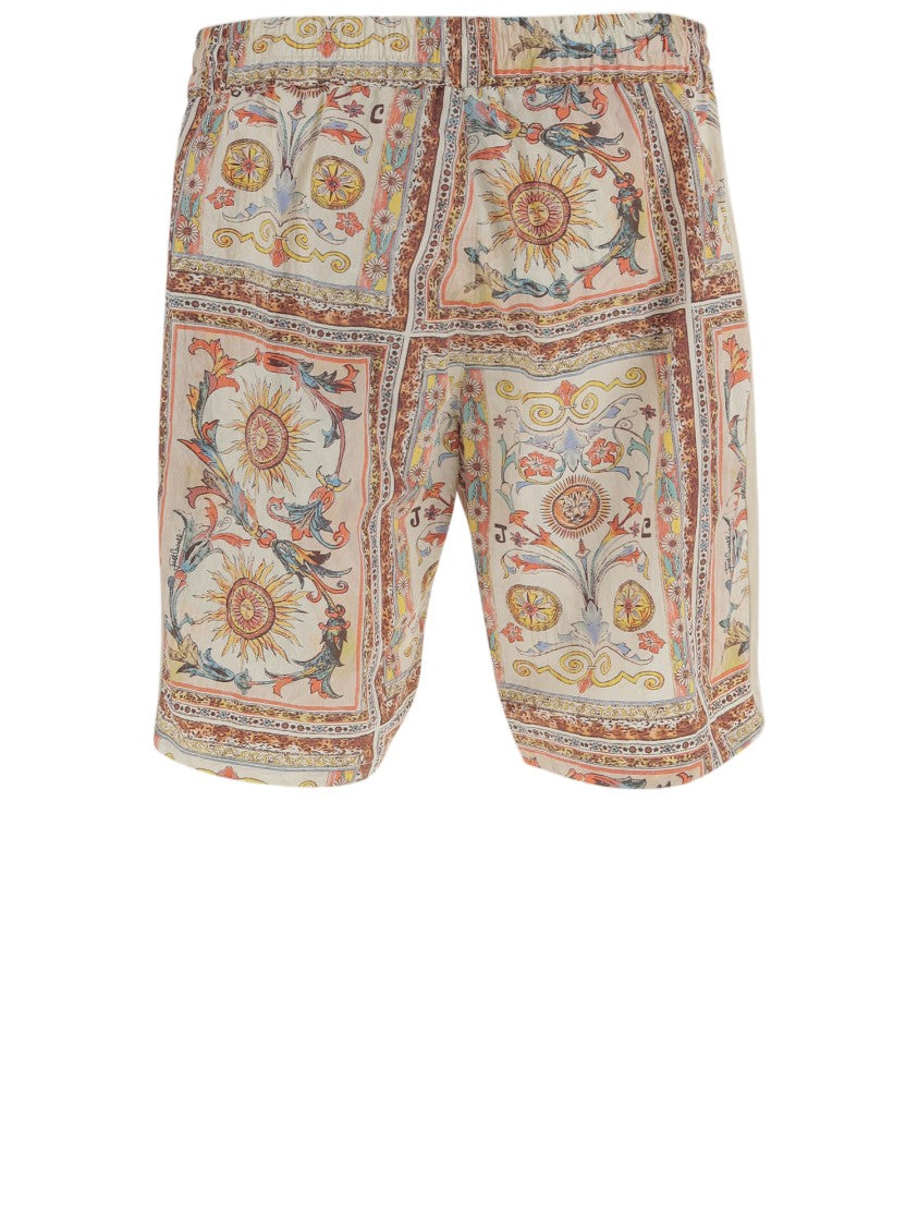 Just Cavalli Multicolor Ornamental Print Nylon Shorts