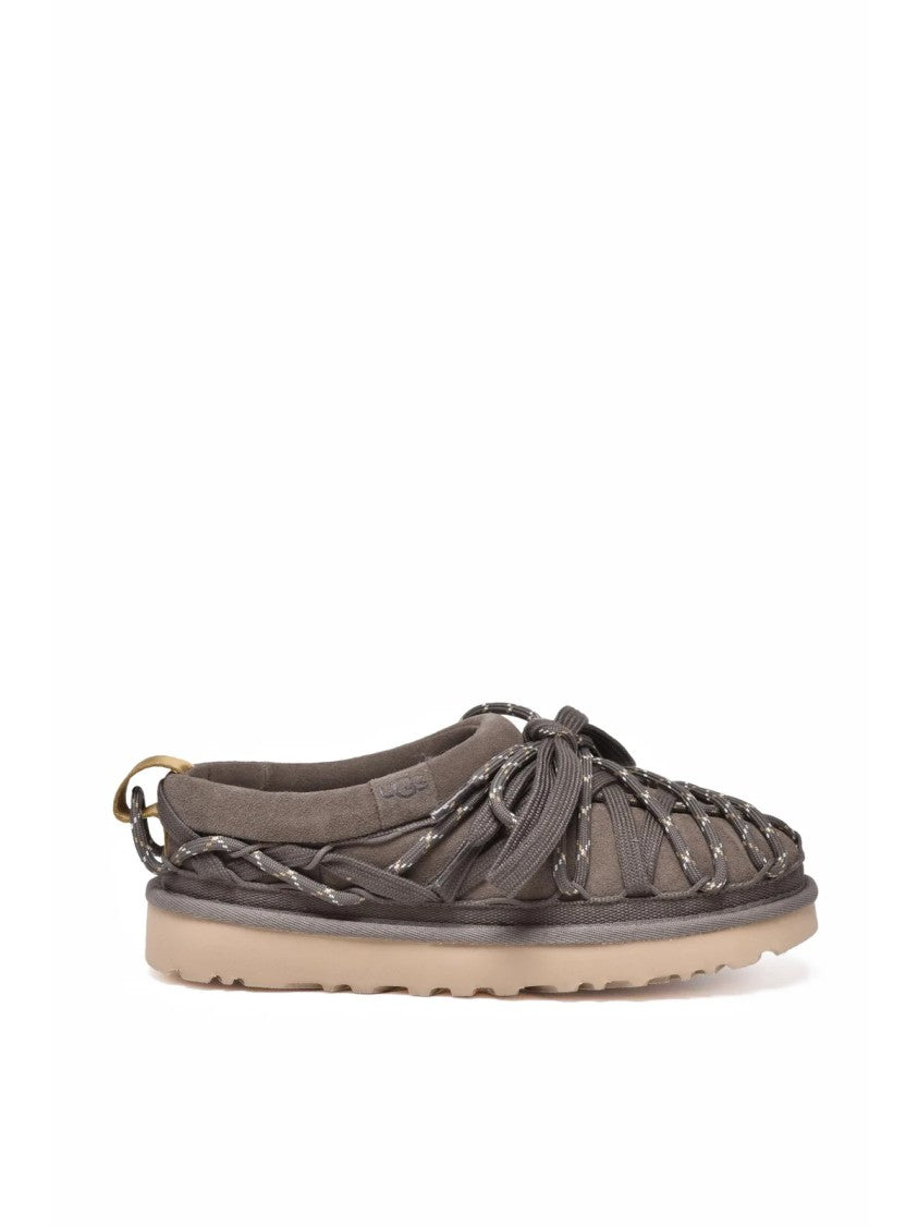 Ugg Grey Leather Wool-Lined Mules