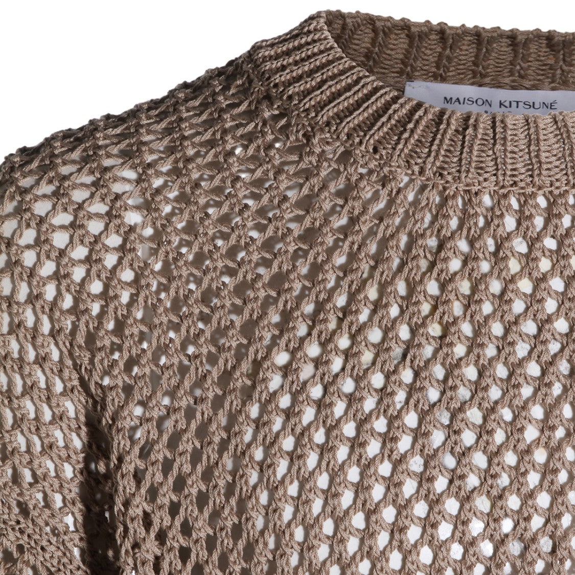 Maison Kitsuné Open-Knit Mesh Sweater With Classic Crew Neckline