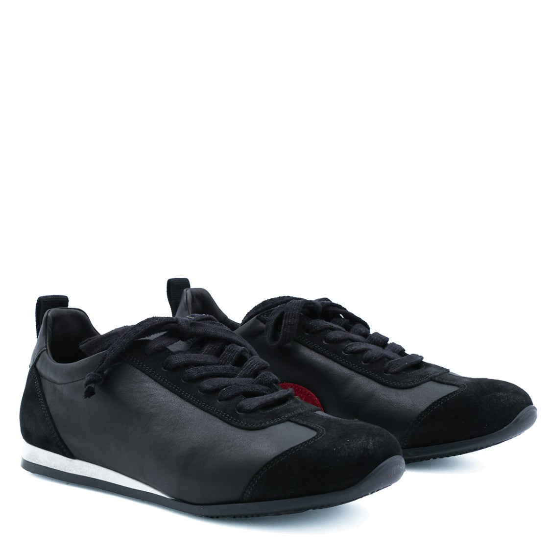 Uma Wang Black Leather Suede Inserts Low-Top Sneakers