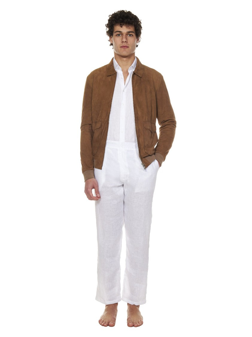 Franzese Collection Brown Deerskin Leather Bomber Jacket