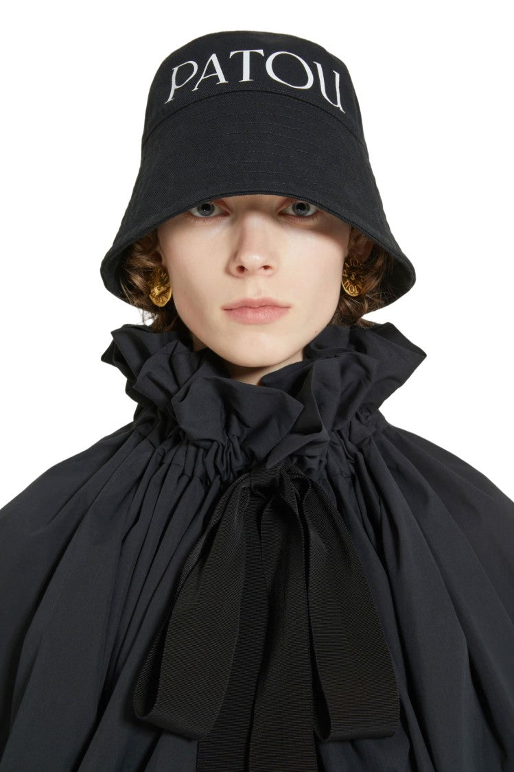 Patou Signature Black Cotton Bucket Hat With Maxi Logo
