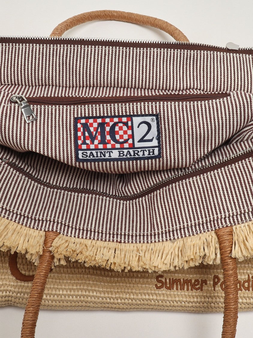 Mc2 Saint Barth Rectangular Woven Tote Bag With Fringed Edges