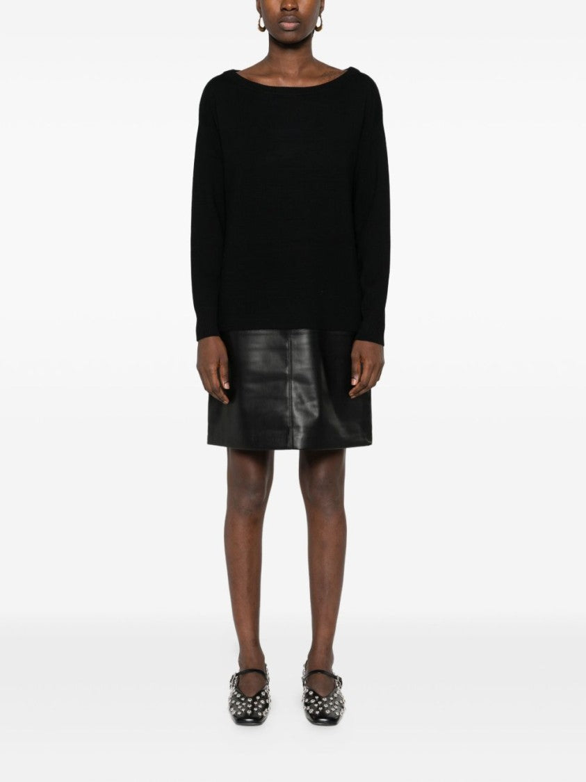 Liu Jo Black Knit And Leather-Like Panel Dress
