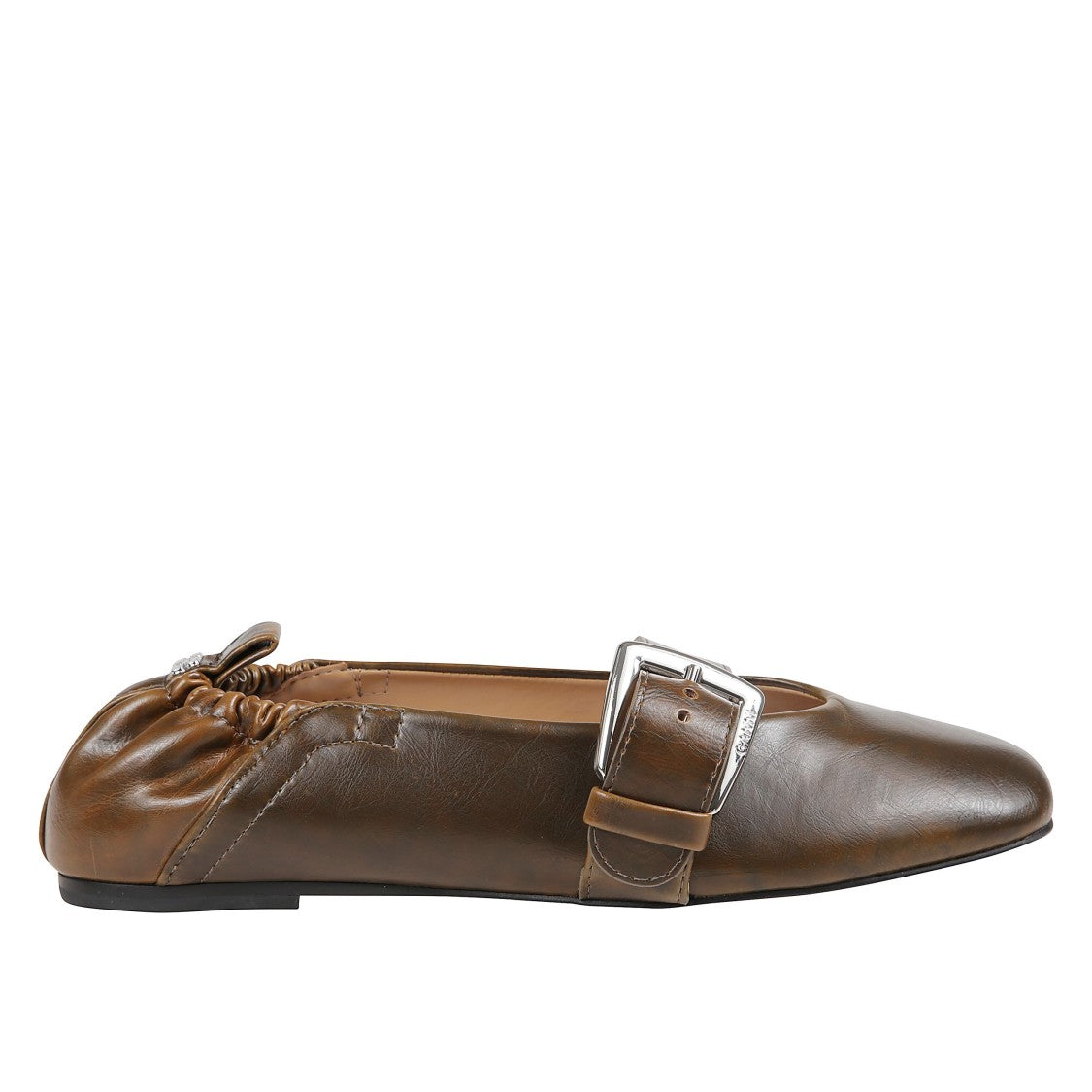 Ganni Buckle-Strap Ballet Flats