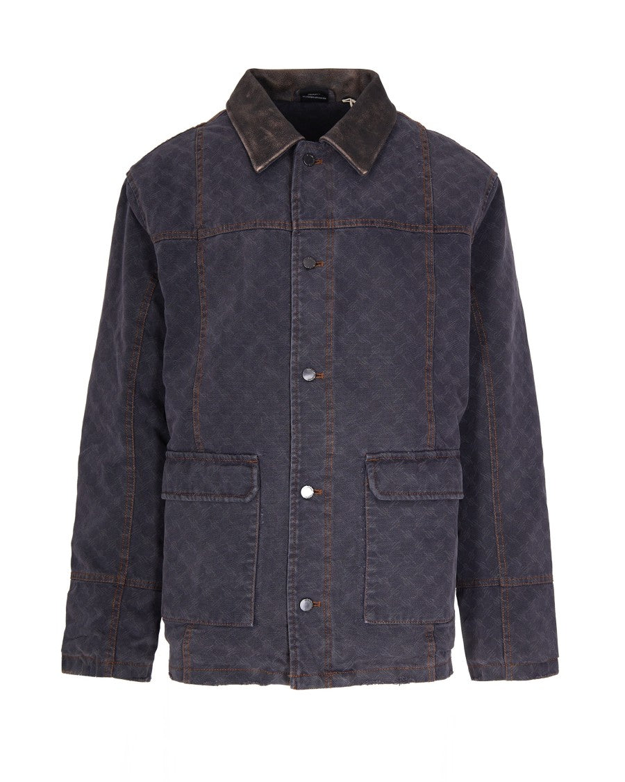 Daily Paper Monogram-Print Cotton Denim Jacket With Leather Collar