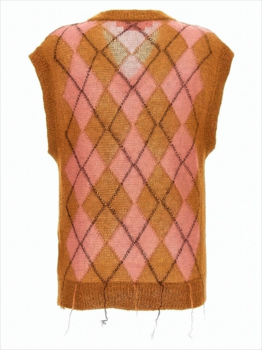 Marni Sleeveless Argyle Knit Vest With V-Neckline