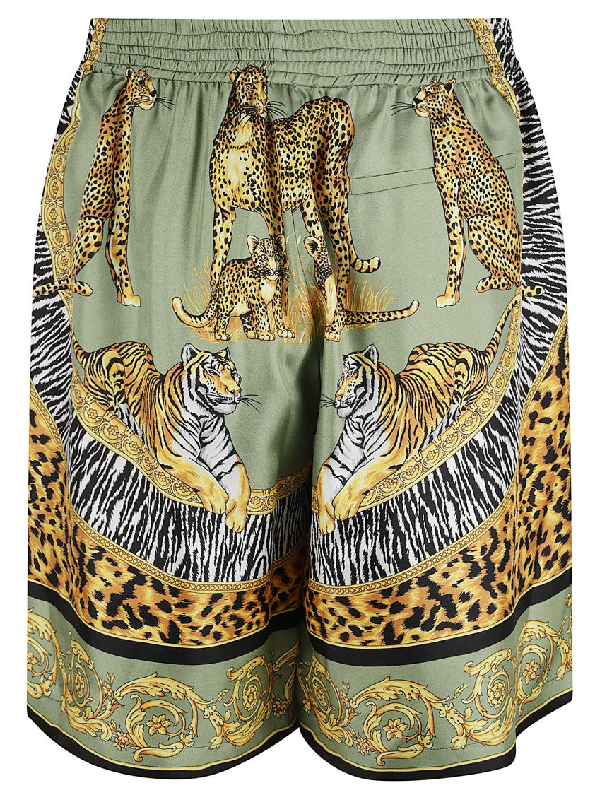 Versace Olive Green Silk Animal Print Short