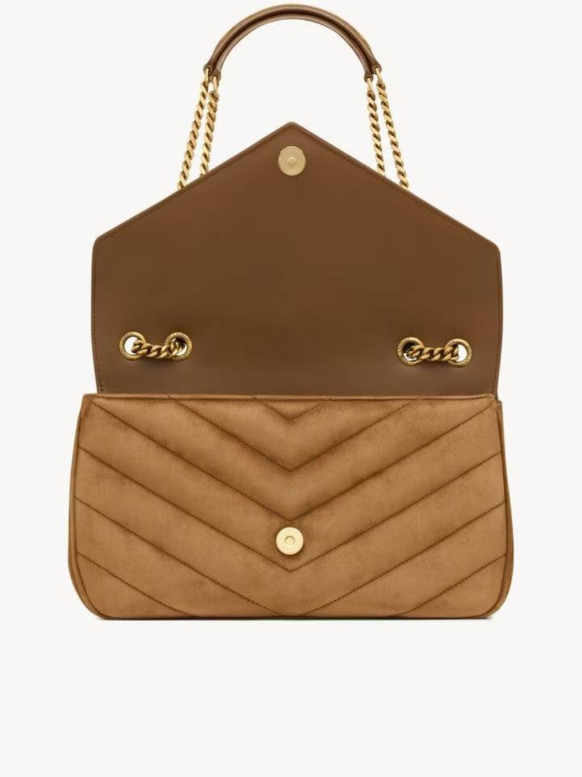 Saint Laurent Loulou M Chevron Quilted Brown Shoulder Bag