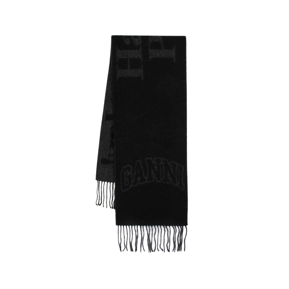 Ganni Narrow Please Scarf - Wool - Black