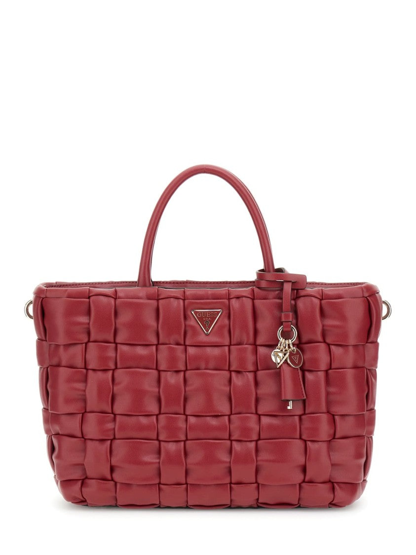 Guess Woven Padded Handbag In Rich Red