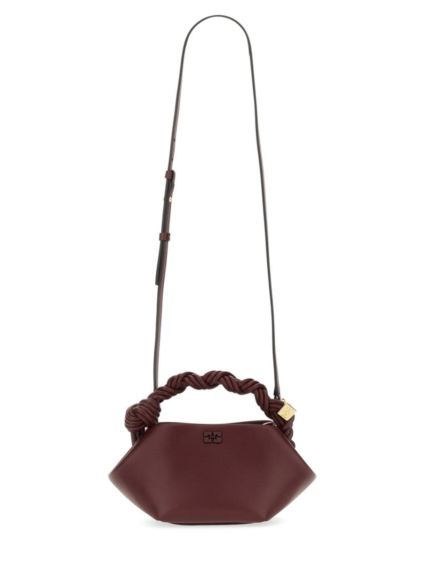 Ganni Burgundy Mini Shoulder Bag With Twisted Handle And Geometric Shape