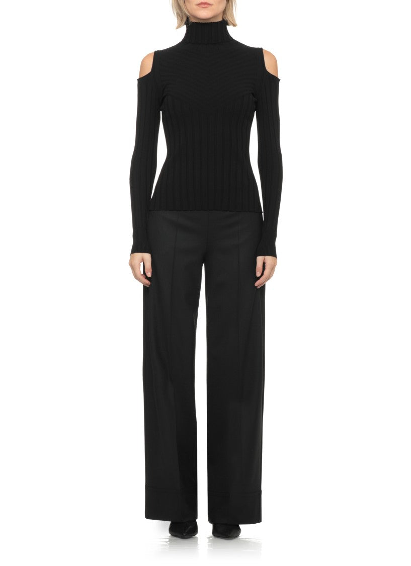 D. Exterior Black Cut-Out Ribbed Viscose Turtleneck Sweater