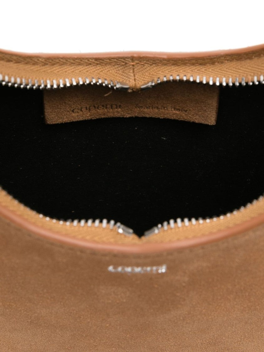 Coperni Brown Crescent Suede Top Zip Bag