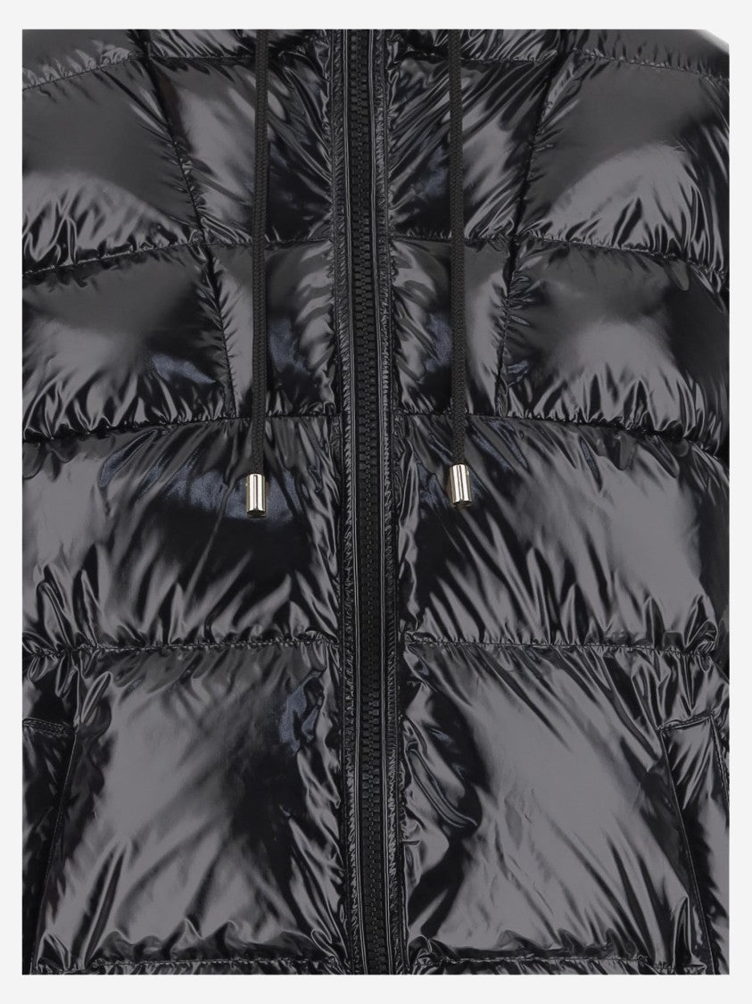 Pinko Shiny Black Puffer Jacket With Horizontal Quilted Padding
