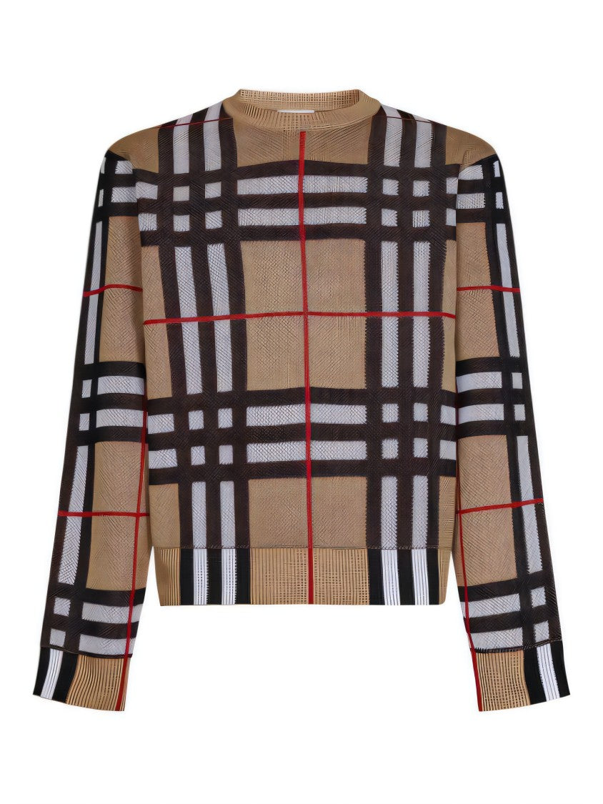 Burberry Check Patterned Sweater With Round Neckline