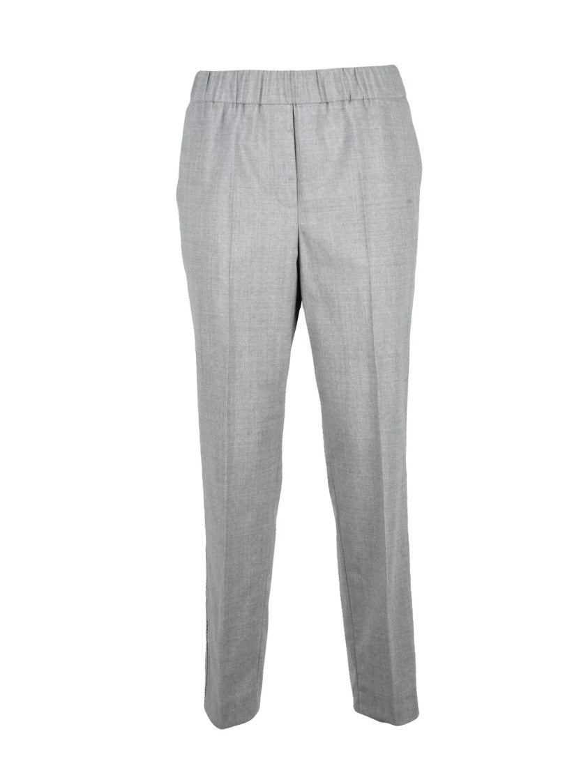 Peserico Grey Stretch Virgin Wool Embroidered Formal Pants