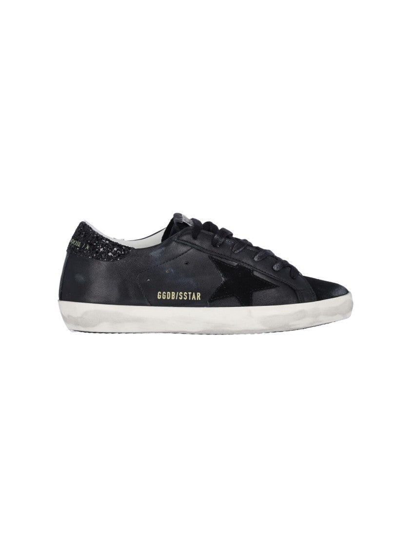 Golden Goose Black Super Star Hammered Leather Sneakers