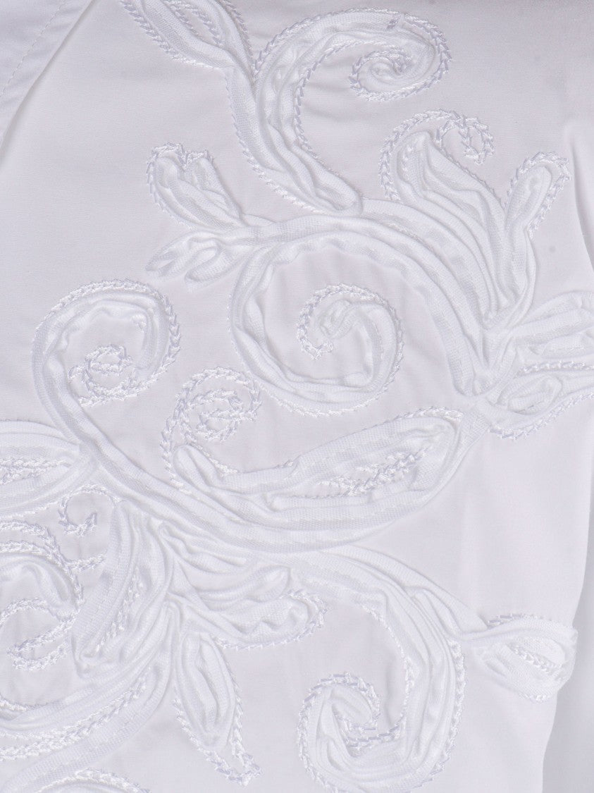 Ermanno Scervino White Cropped Floral Embroidered Shirt