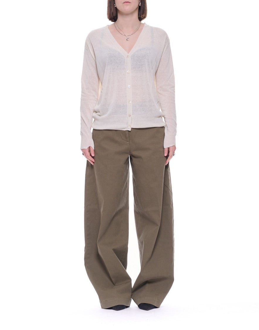 Hira Blue V-Neck Silk-Linen Blend Cardigan
