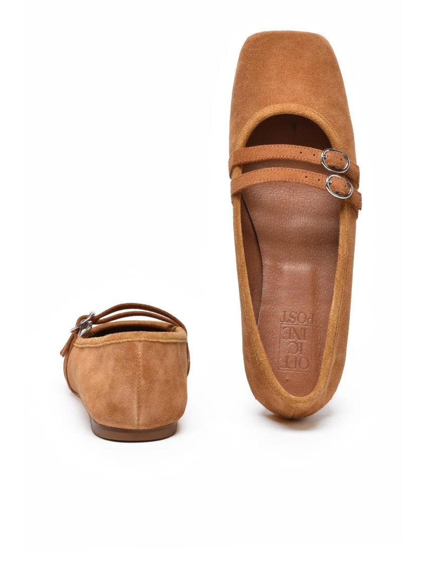 Officine X Post Beige Suede Double-Strap Flats