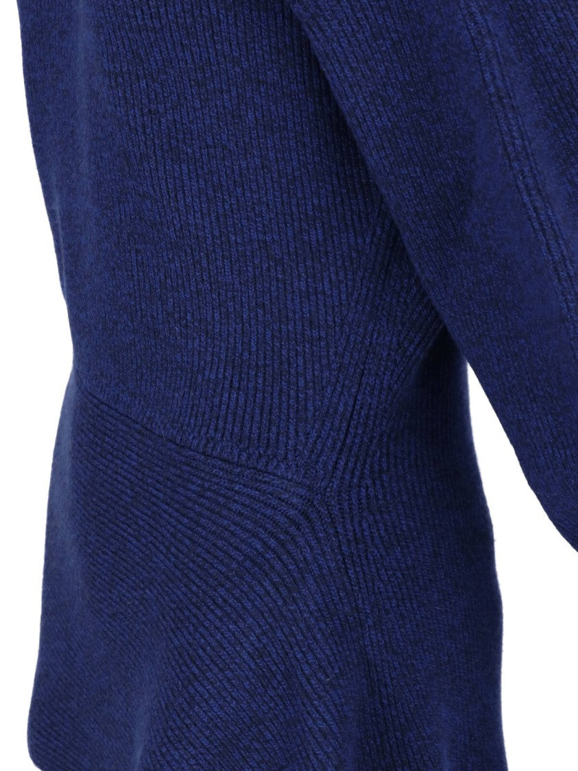 Givenchy Knit Blue Mini Dress With Wide Collar And Asymmetrical Hem
