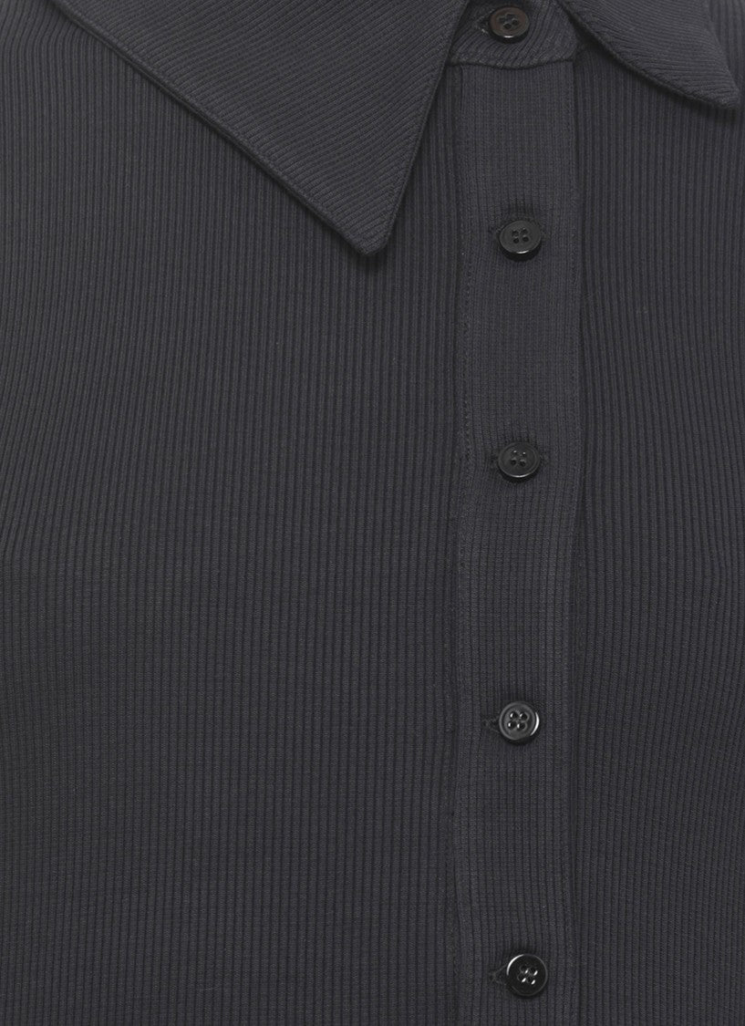 The Attico Black Asymmetric Ribbed Long Sleeve Top