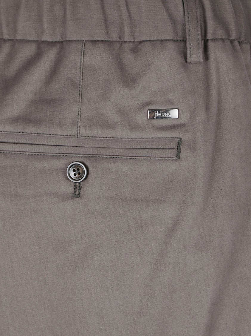 Herno Tailored Fit Casual Trousers With Button And Drawstring Closure