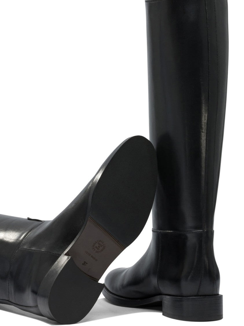 Maretto Knee-High Black Leather Boots With Design