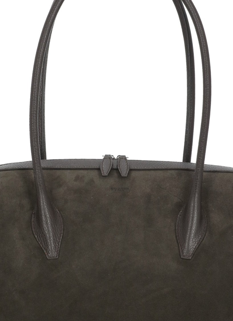Yuzefi Brown Suede Shoulder Bag With Double Handle Design