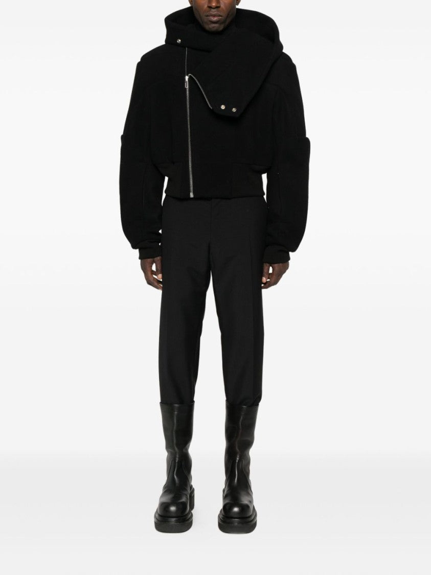 Rick Owens Cropped Black Coat With Oversized Collar