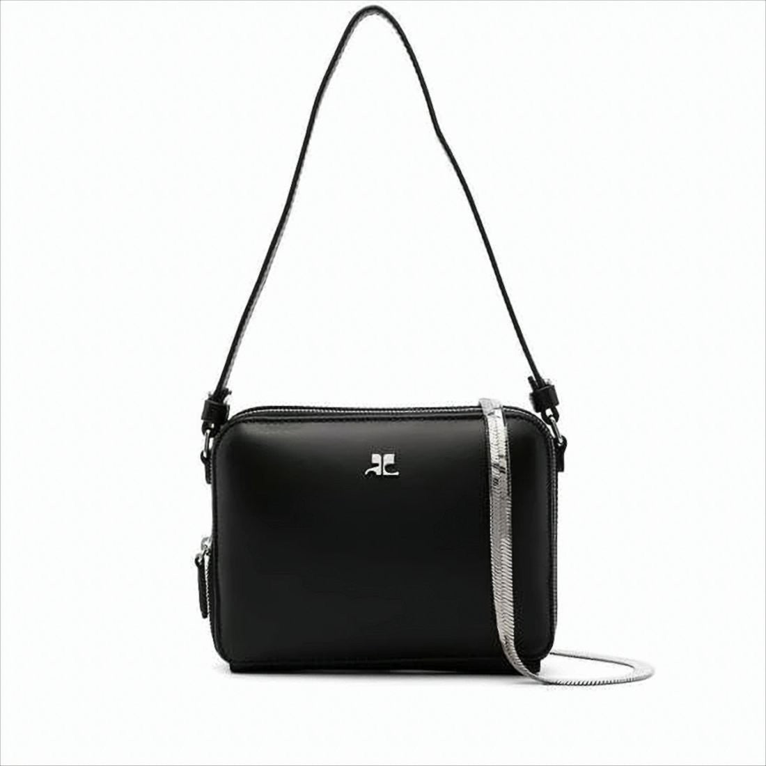 Courrèges Rectangular Black Calf Leather Clutch With Detachable Straps