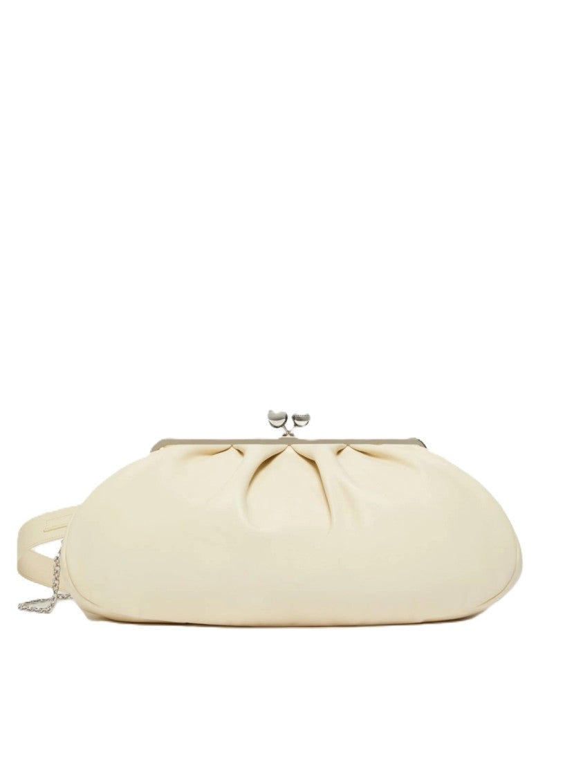 Max Mara Ivory Gathered Leather Shoulder Bag