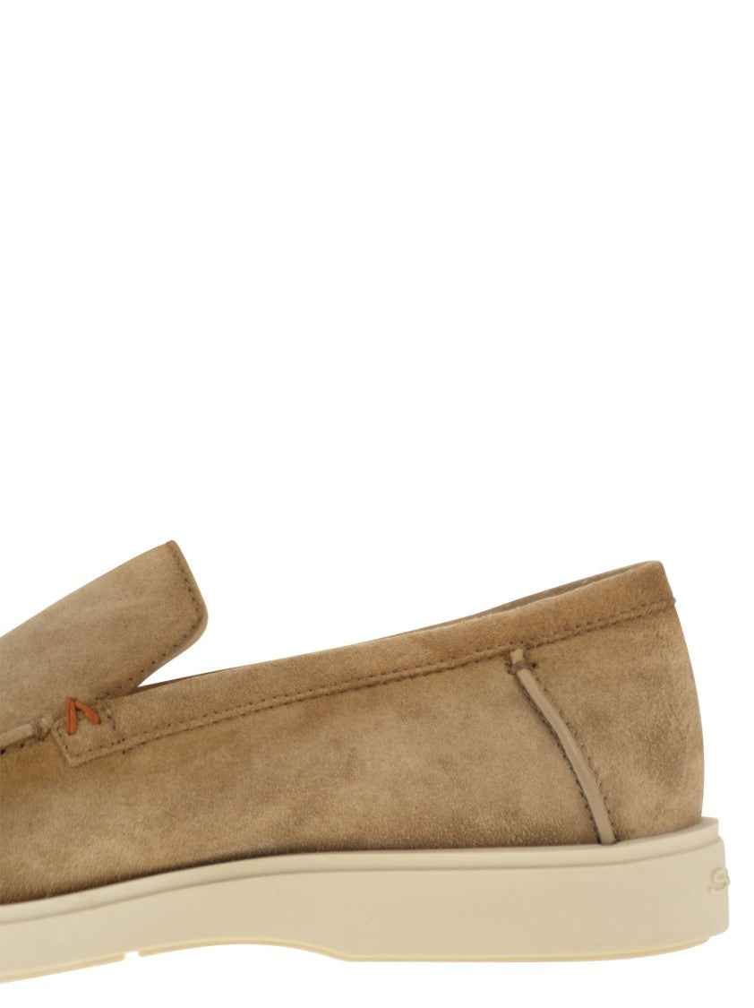 Santoni Suede Moccasin With Orange Thread Detailing