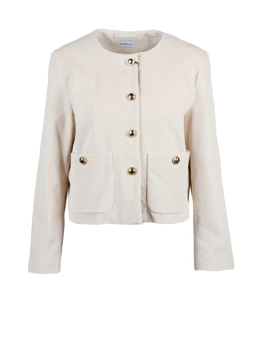 Marella Cropped Velvet Jacket With Jewel Button Closure