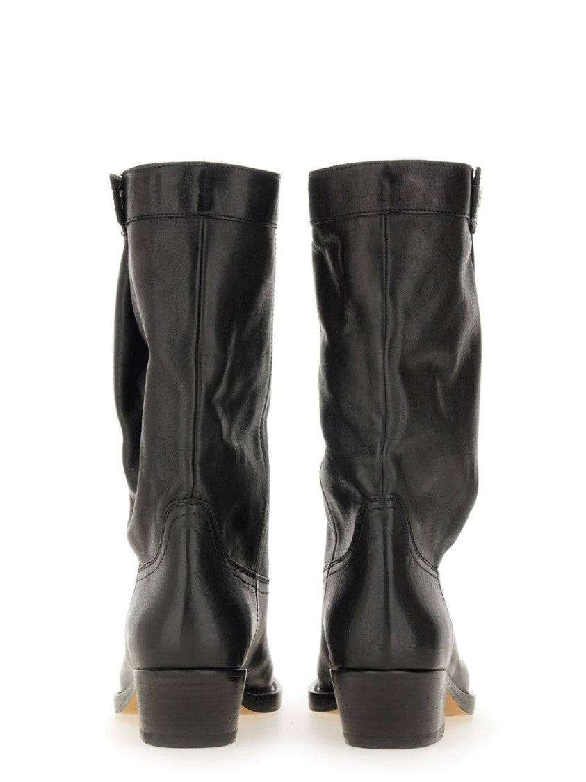 Isabel Marant Sleek Leather Boots With Pointed Toe And Snap Button Accents