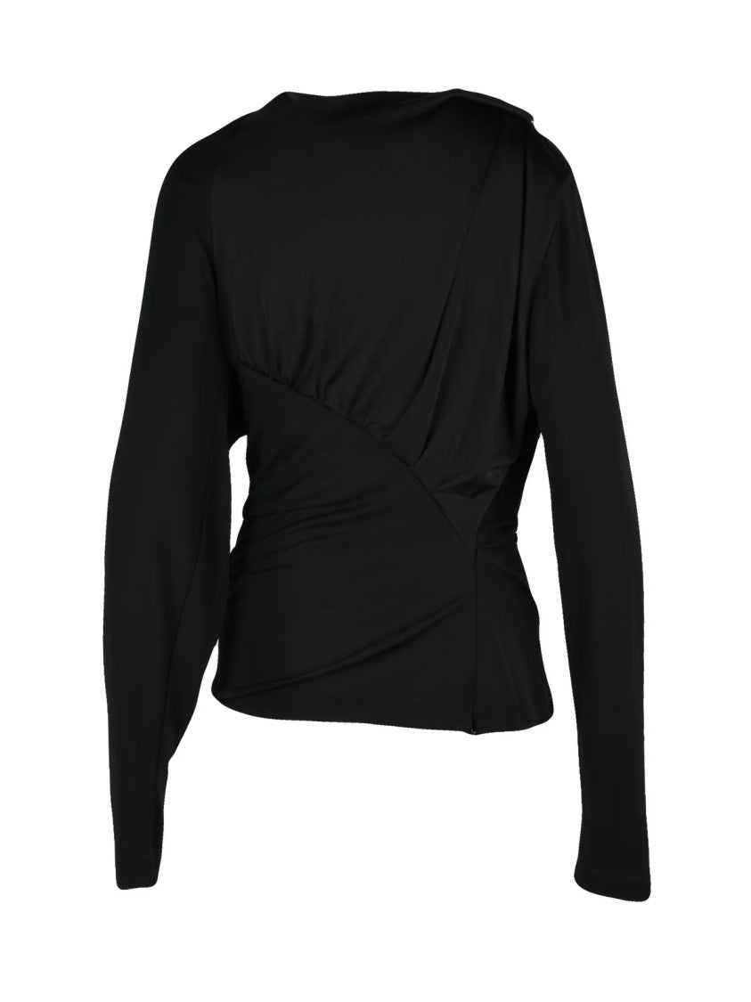 Victoria Beckham Black Viscose Asymmetric Draped Blouse