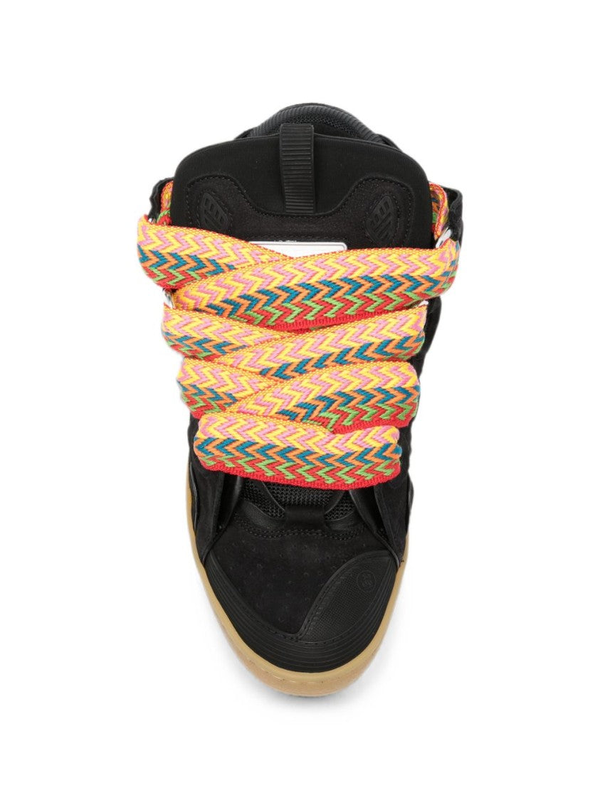 Lanvin Black Silk And Nylon Sneakers With Multicolored Zigzag Laces