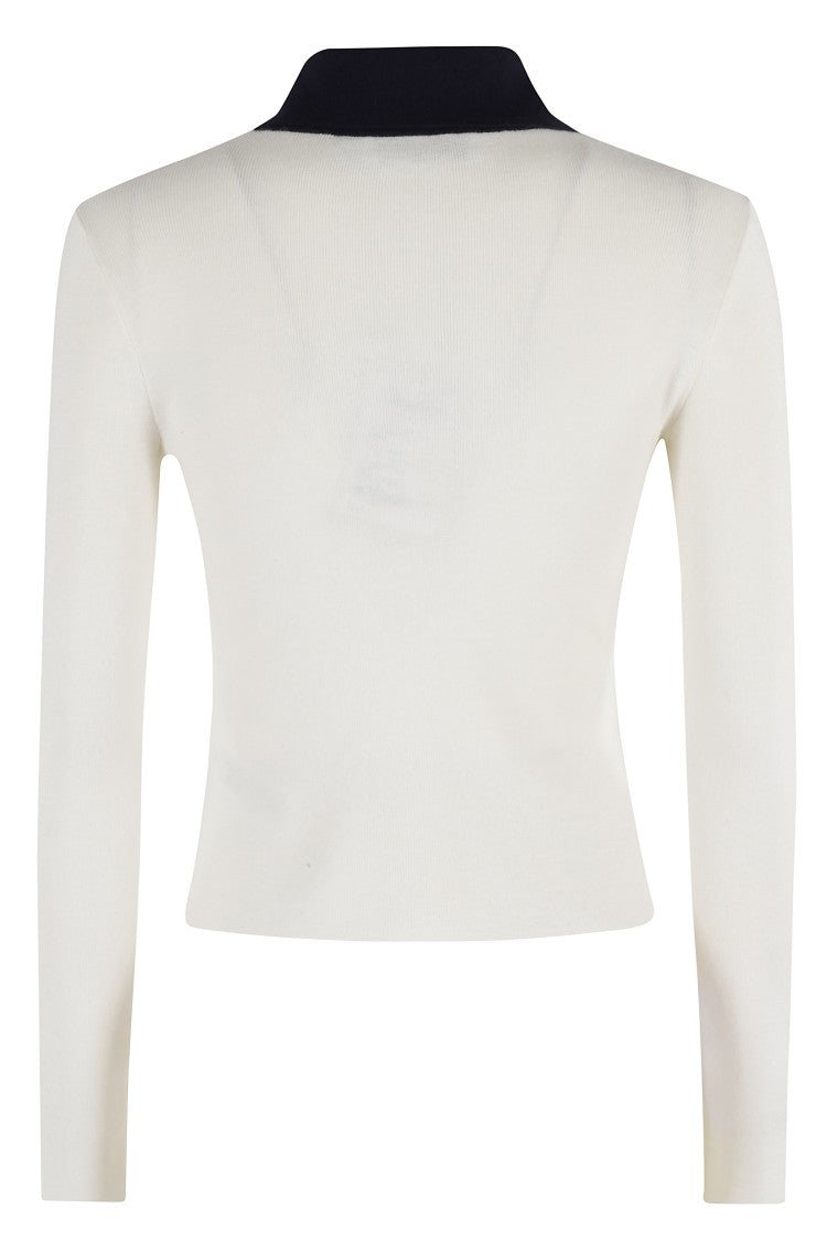 Self-Portrait Cream Merino Wool Cardigan With Polo Collar