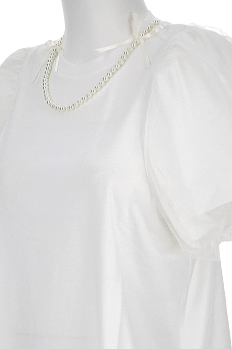 Simone Rocha Puff Sleeve T-Shirt With Embroidered Tulle Detail
