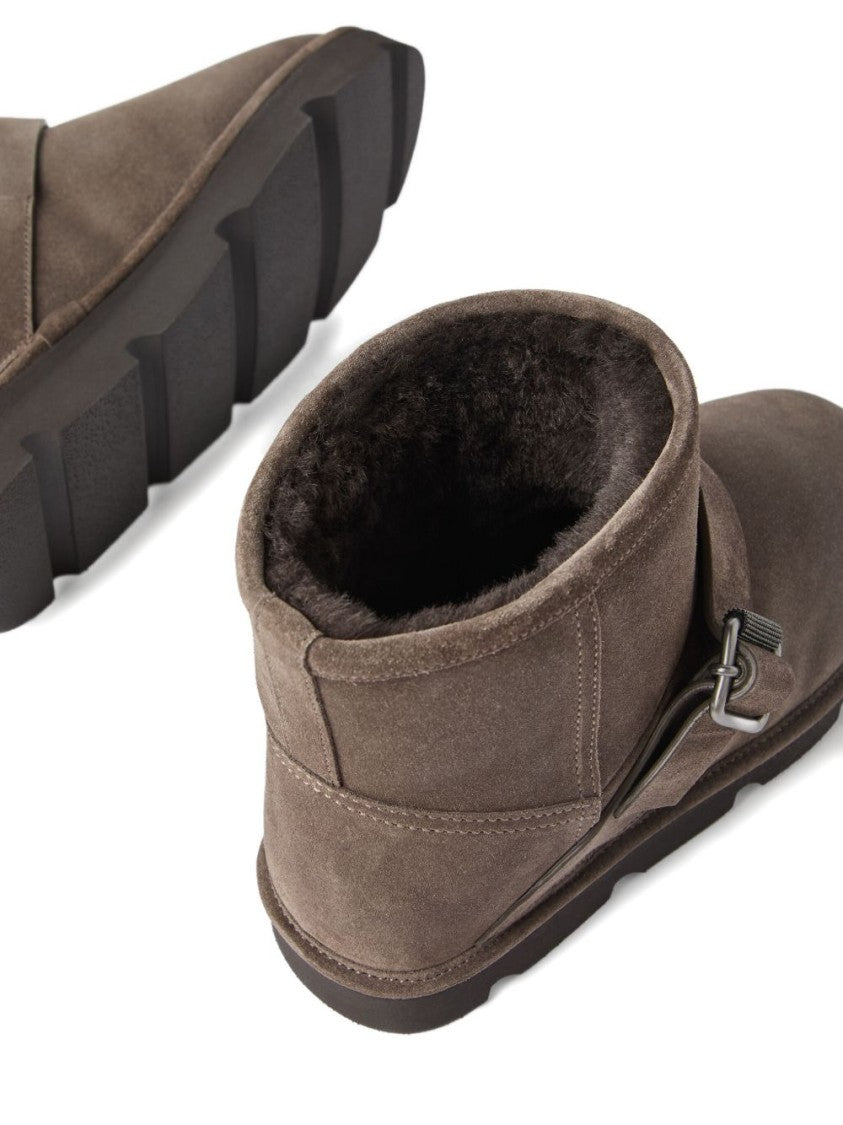 Brunello Cucinelli Mid-Ankle Flat Shoes With Metallic Buckle Detail