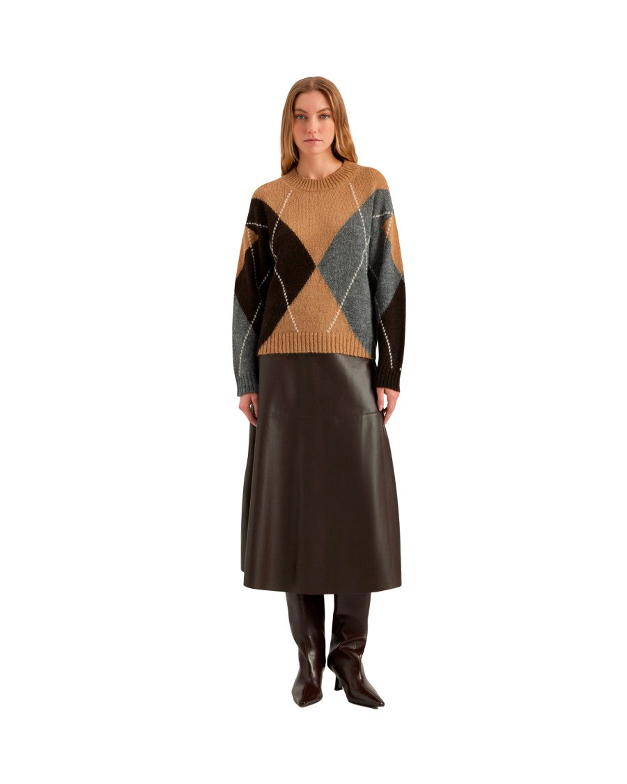 Alpha Studio Long-Sleeved Knit Sweater With Argyle Intarsia Pattern