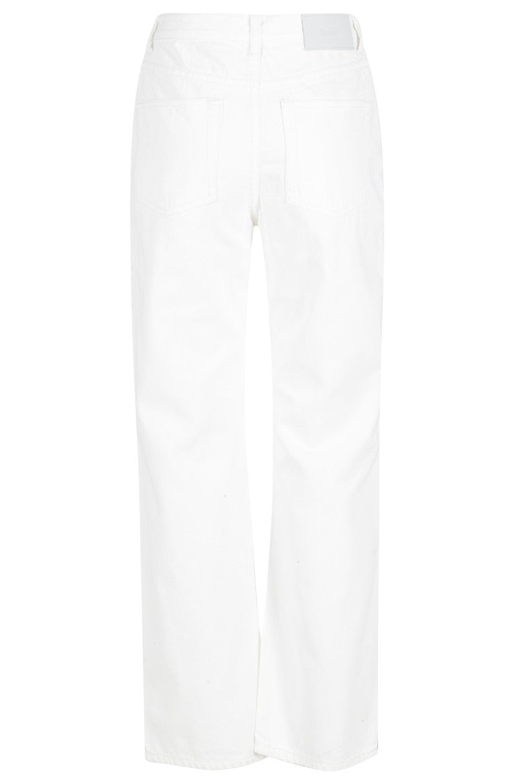 Dunst White Essential Straight Full Length Logo-Patch Cotton Jeans