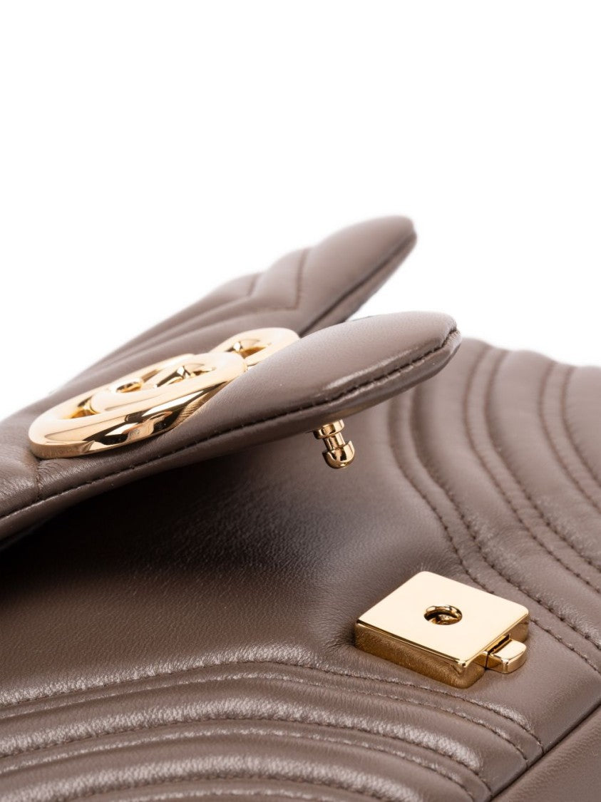 Gucci Brown Gold Chain Quilted Lamb Leather Shoulder Bag
